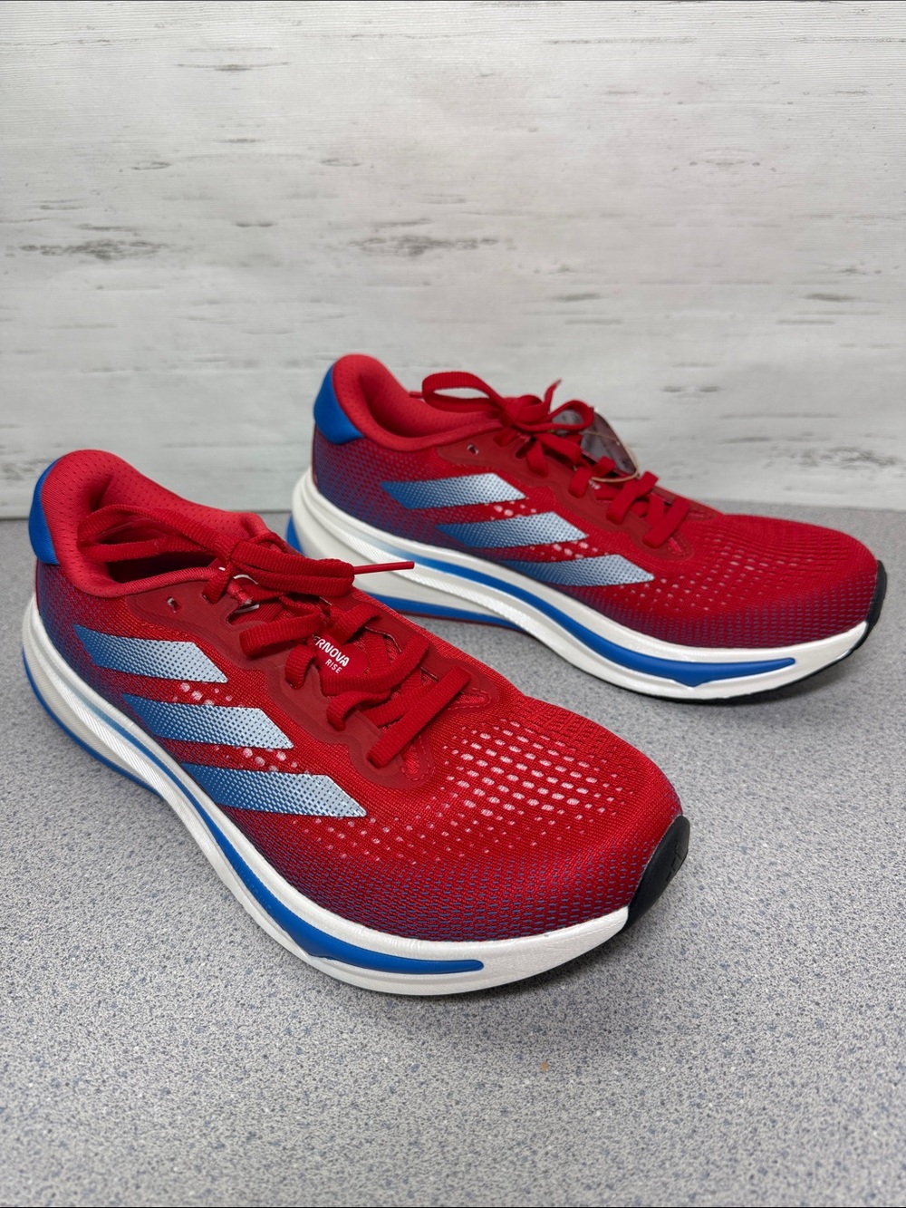 adidas Men’s Red Athletic Running Shoes with Blue Accents